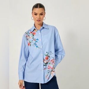 Zara Light Blue and White Striped Top